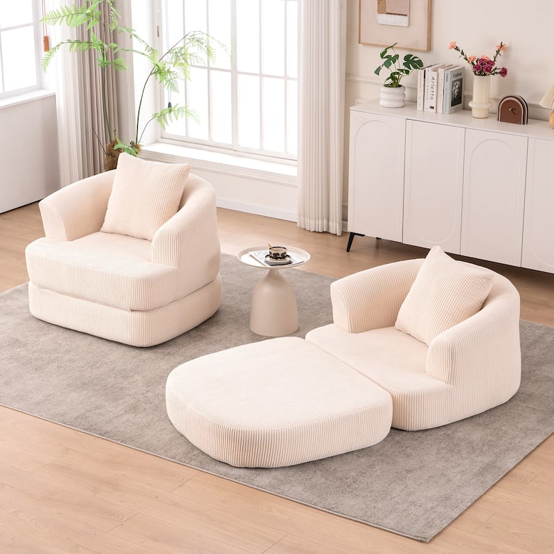 Single Club Arm Chairs Corduroy Recliner Foldable Chaise Lounges Floor Accent Chairs with Pillow for Living Room Lounge Chairs