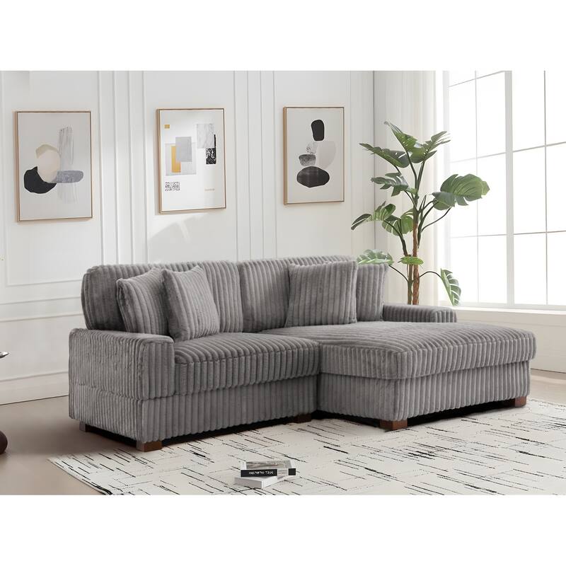 118.4"W Plush Modular Sectional Sofa with Pillows - 2 Piece Light Grey - Right Facing