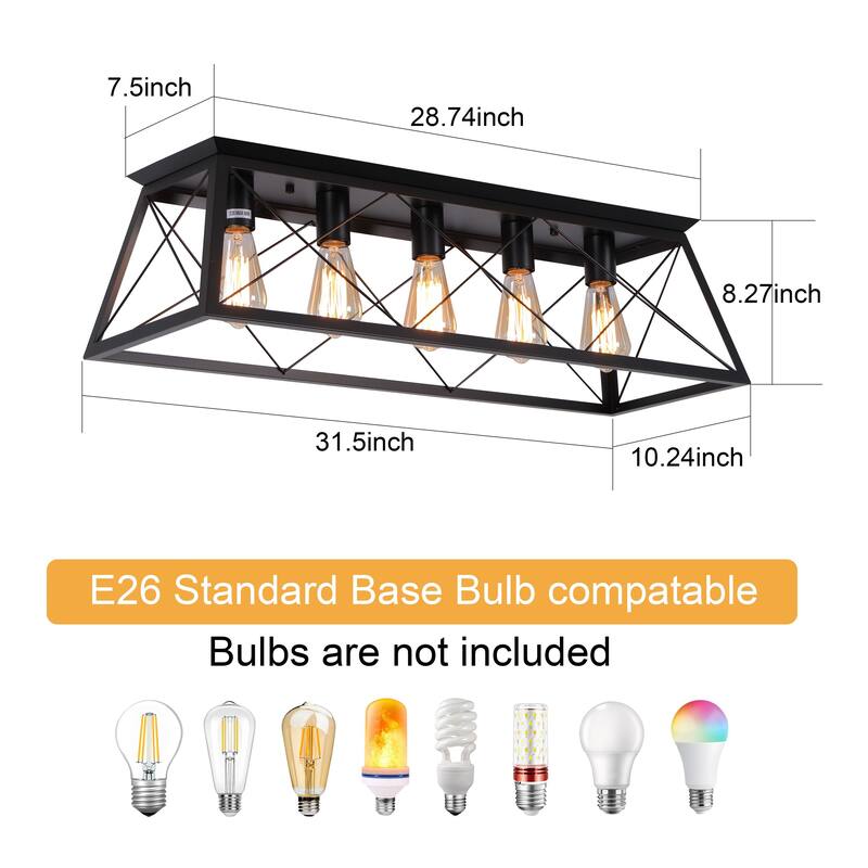 Starsky Farmhouse Rectangular Flush Mount Ceiling Light with Open Cage Design
