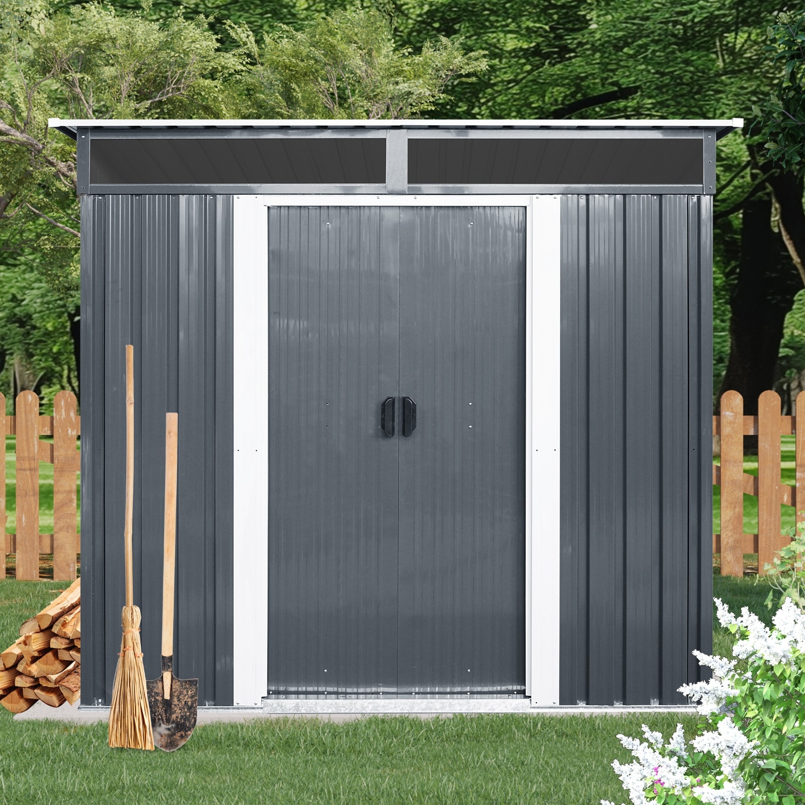 GDF Studio - Jarvi Outdoor Metal Storage Shed with Window and