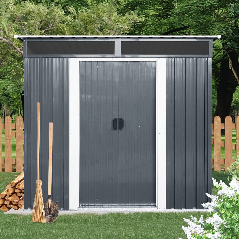 Outdoor Rust-proof Metal Storage Shed Garden Shed with Lockable Sliding Door, Weatherproof Tool Shed - Black White