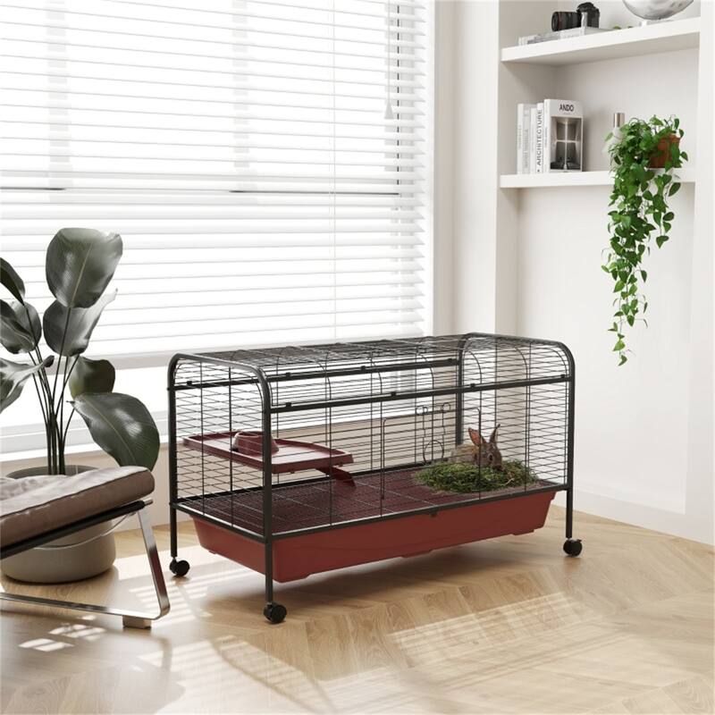 Heavy Duty Pet Cage with Multiple Doors for Easy Access - 48" L x 23.25” W x 28.75" H - Red-Black