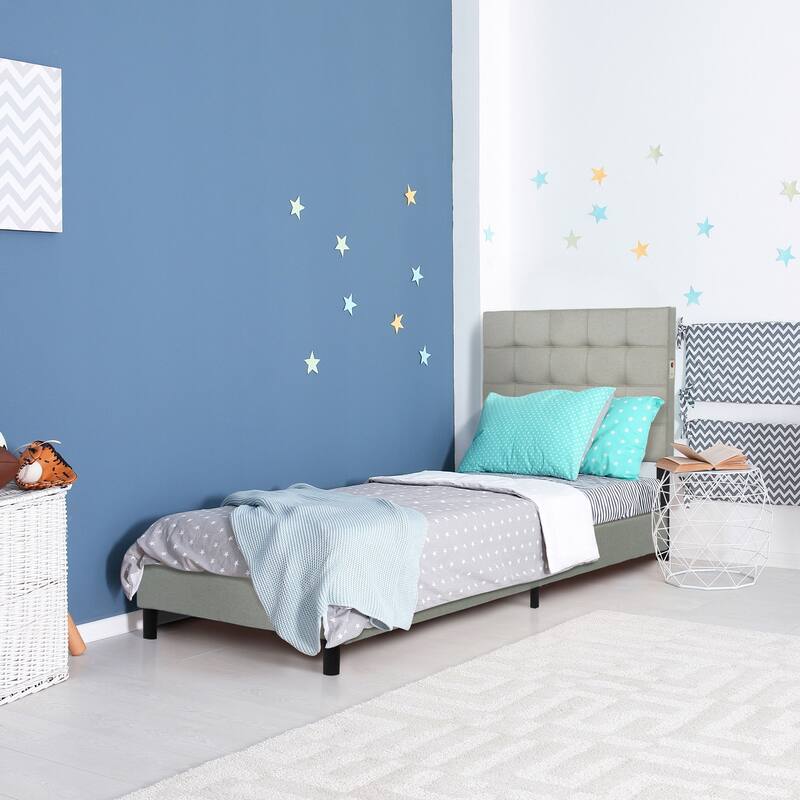 Madison Upholstered LED-lit Platform Bed Frame - Grey - Twin