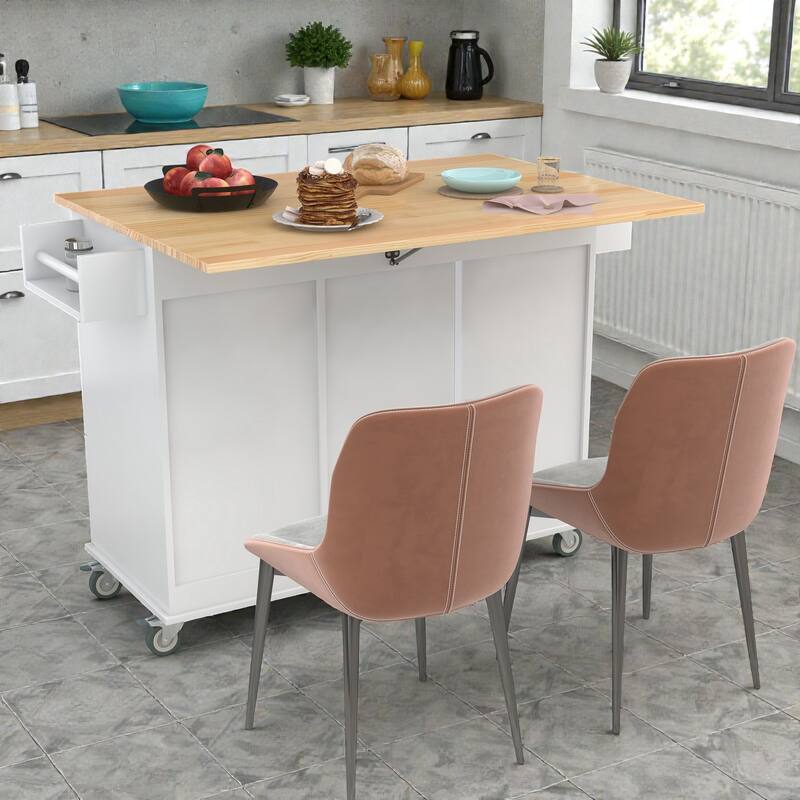 52.7" Rolling Kitchen Island with Solid Wood Top, Drop Leaf Breakfast Bar, Storage Cabinet, Wheels