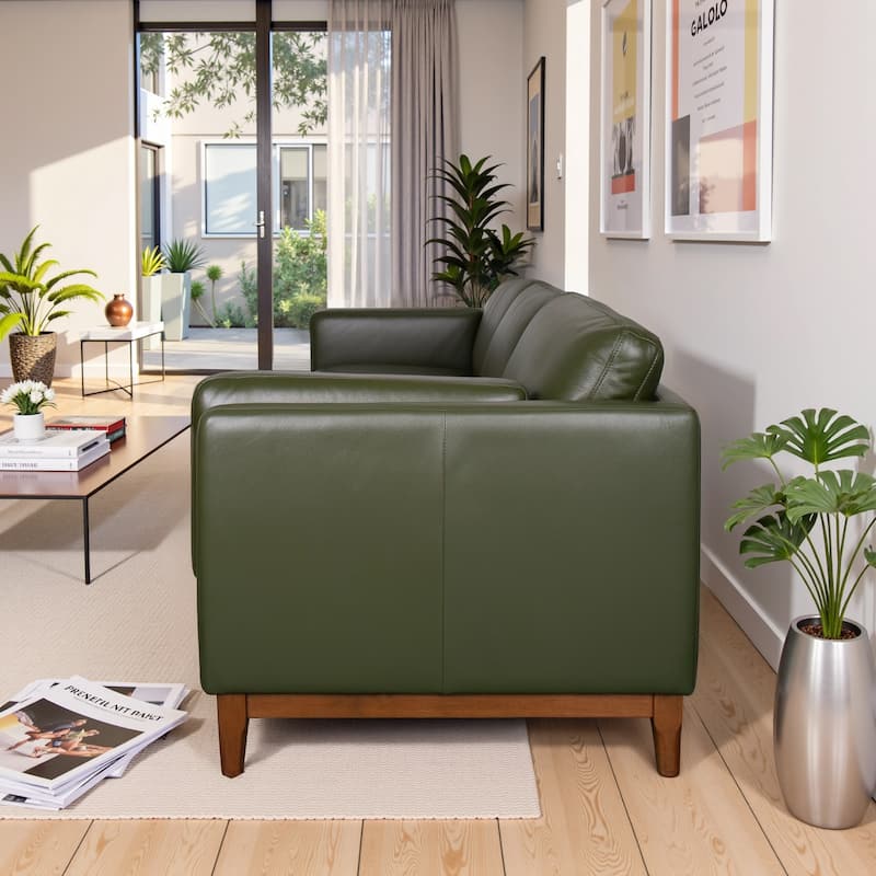 Tinley Premium Leather Three-Seater Sofa with Solid Wood Base