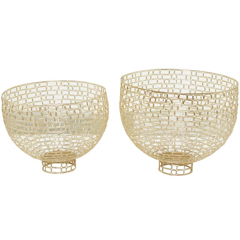 Gold Metal Decorative Bowl Decorative Bowl with Chain Link Patterns (Set of 2)