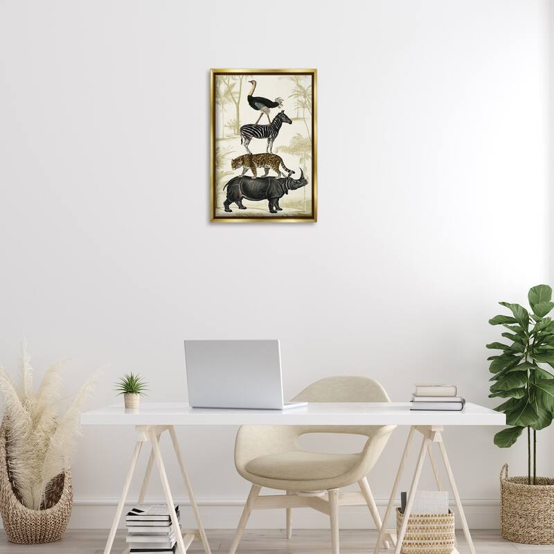 Stupell Tower of Safari Animals Framed Floater Canvas Wall Art Design By Victoria Barnes