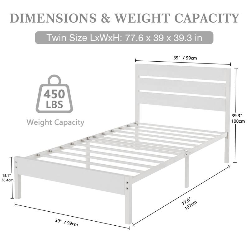 VECELO Industrial Wood Bed Frame with Headboard, Twin Size Beds/Full Size Beds/Queen Size Beds