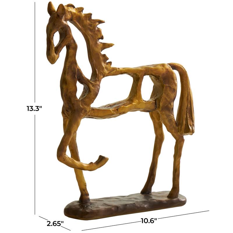 Polystone Horse Slim Frame Textured Sculpture with Cutouts - Gold - Roche River Decor - 3"W x 11"L x 13"H