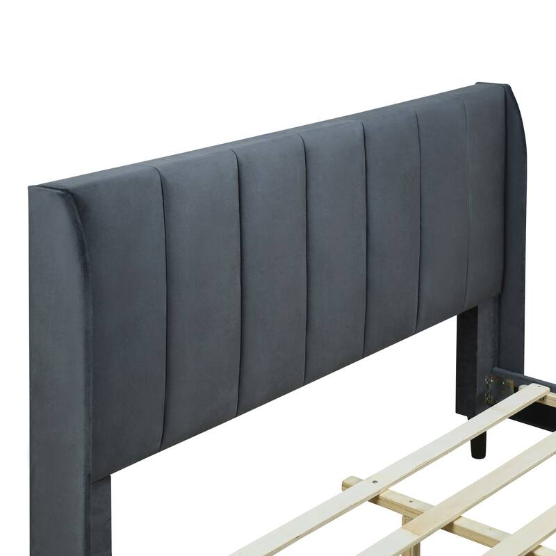 Twin/Full/Queen Size Velvet Upholstered Platform Bed Frame with Headboard and Wooden Slats Support, No Box Spring Needed