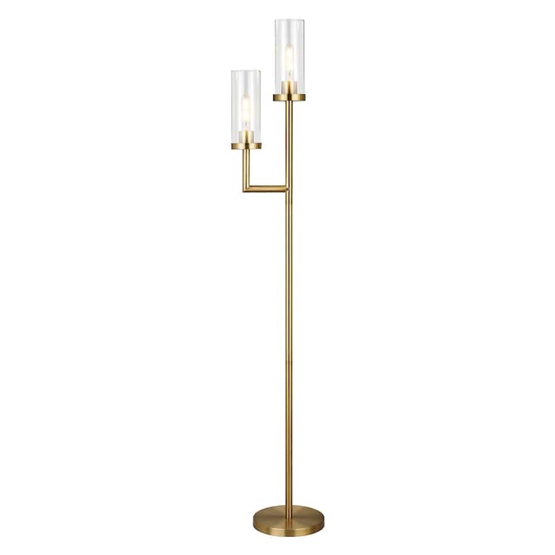 69" Tall Torchiere Floor Lamp with Clear Glass Drum Shades and 2-Light Metal Stand 8 Feet Cord - 69"H x 11"W x 11"D