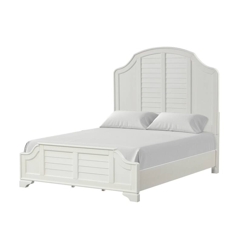 Kyna Queen Bed, Louvered Style and Scalloped Edges, Antique White Wood