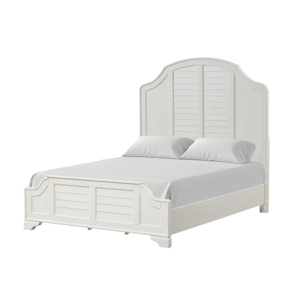 Kyna Queen Bed, Louvered Style and Scalloped Edges, Antique White Wood