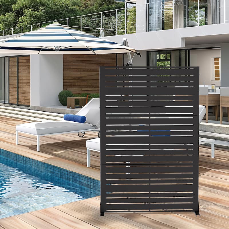 Outdoor Privacy Screen Metal Privacy Screen Panel Free Standing - 72*47 - Black