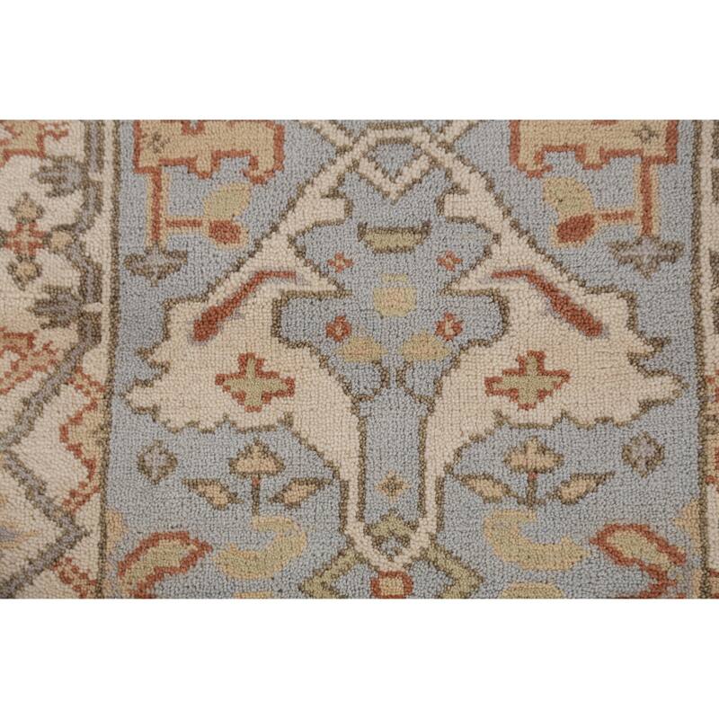Light Blue Oushak Oriental Runner Rug Handmade Wool Carpet - 2'6" x 10'1"