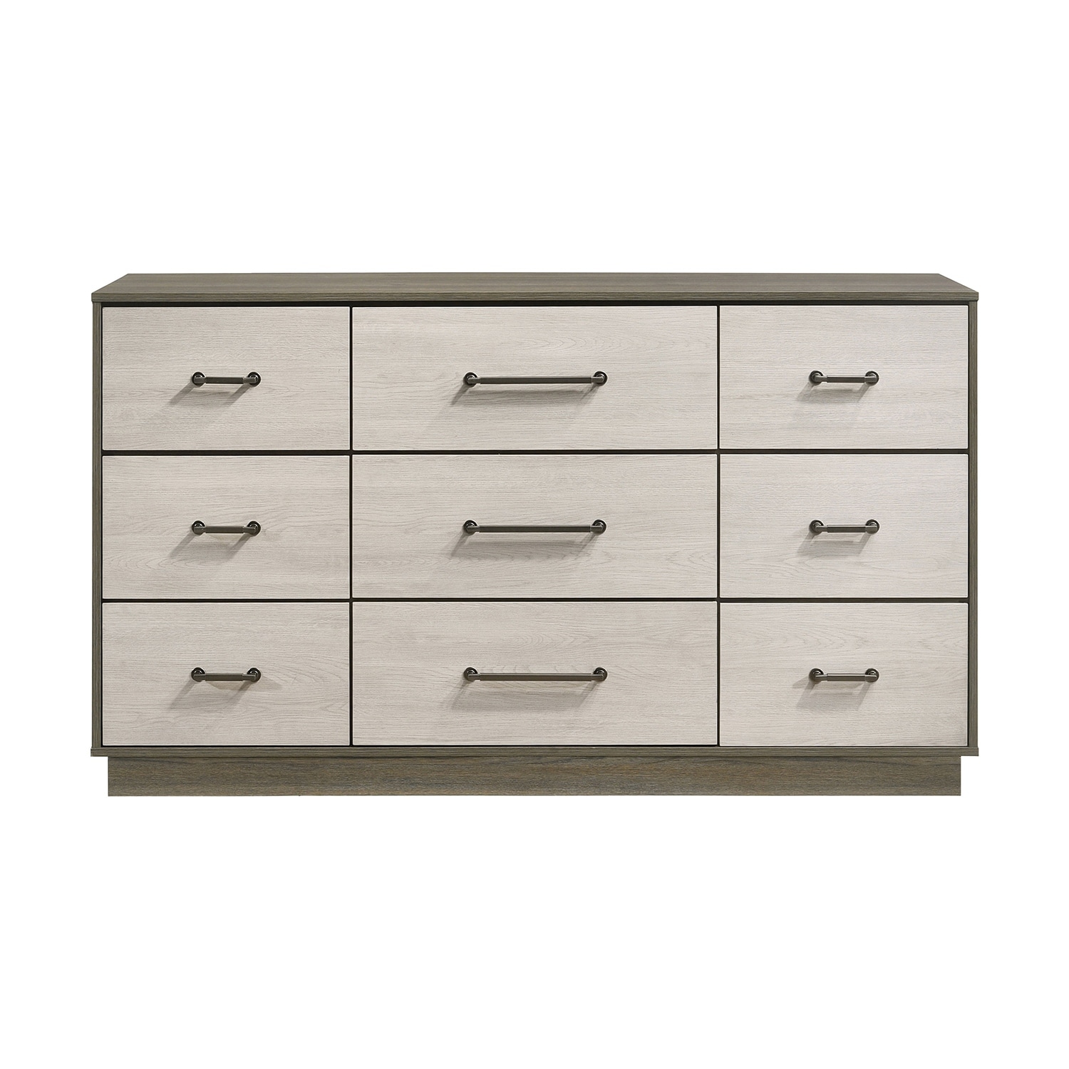 9 Drawers Wooden Dresser with Floating Base in Grey Oak