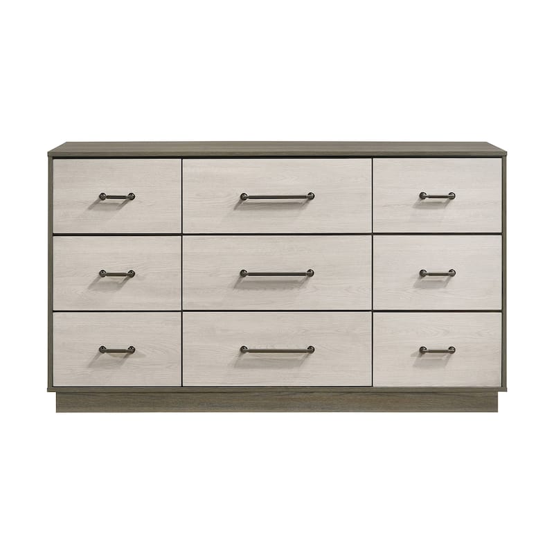 9 Drawers Wooden Dresser with Floating Base in Grey Oak - Grey Oak - 9-drawer