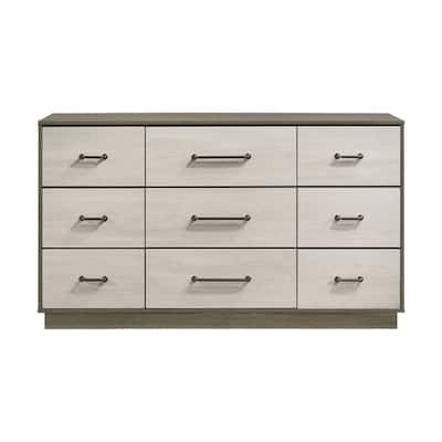 9 Drawers Wooden Dresser with Floating Base in Grey Oak