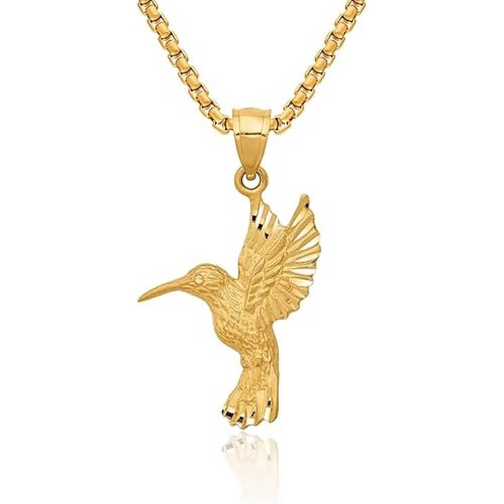 Curata 14k Yellow Gold Unisex 18" Large Diamond-cut Humming Bird Pendant Necklace - 30.9x16.9mm