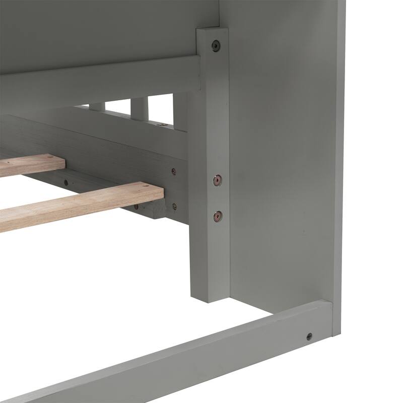 Twin Size Pine Bed w/ Bookcase Headboard ,LED Sensor Light, Guardrails