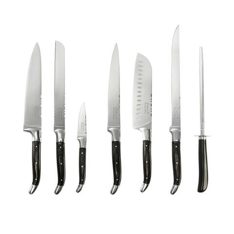 French Home 7 Piece Connoisseur Laguiole Black Pakkawood Kitchen Knife Set with Knife Sharpener