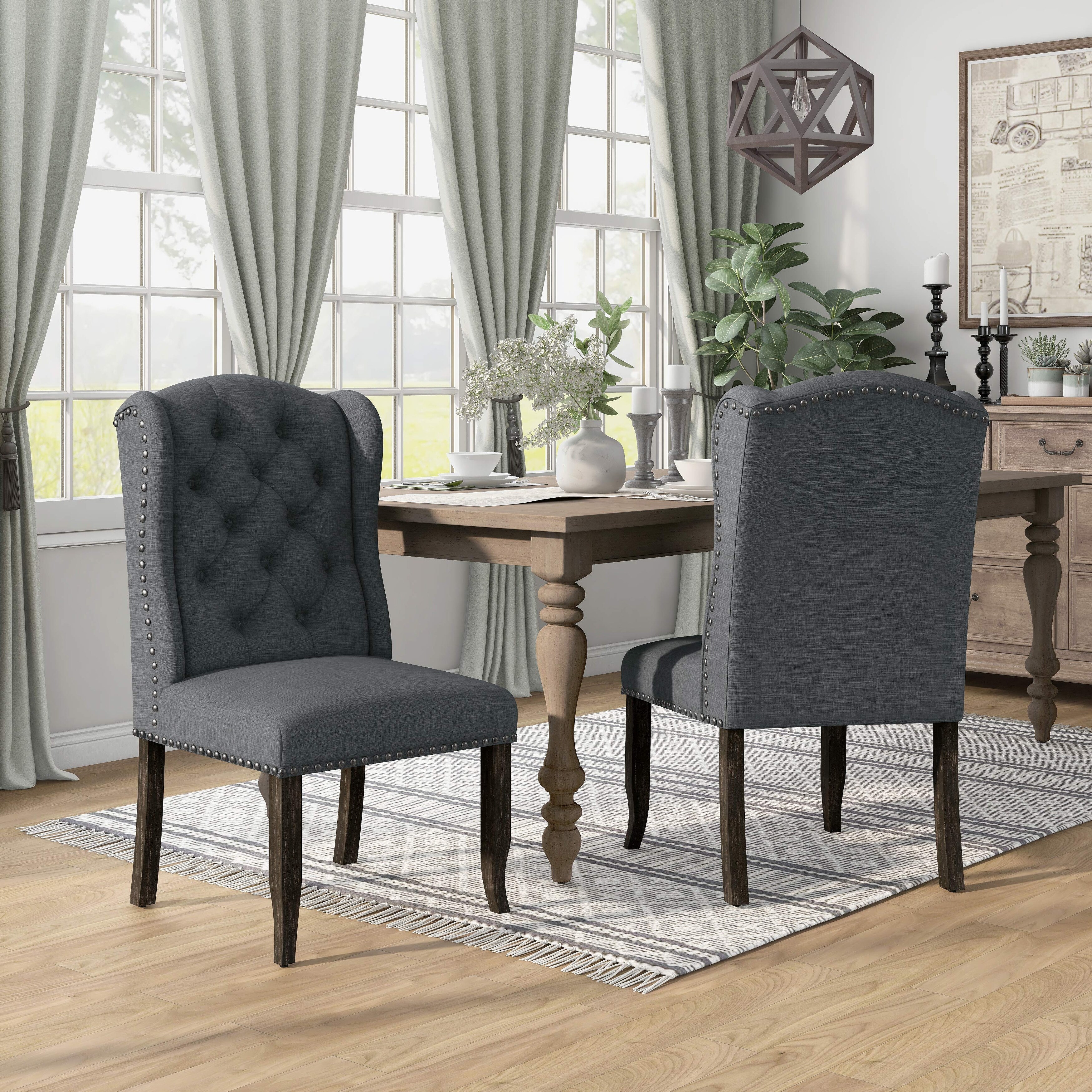 Furniture of america tays 2025 rustic linen dining chairs