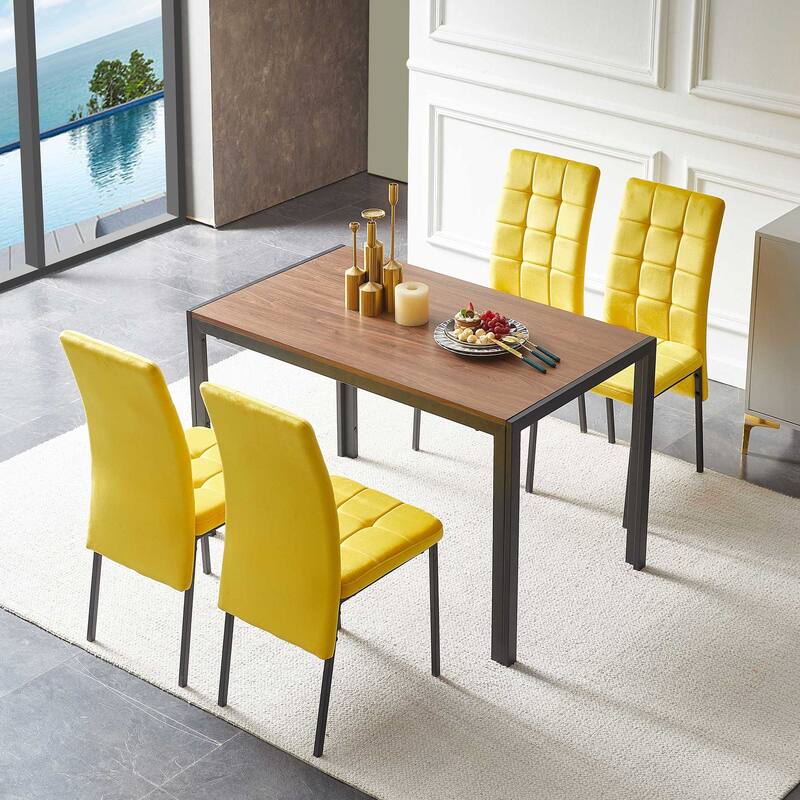 5-Piece of Dining Set Including Velvet High Back Nordic Dining Chair & Creative Design MDF Dining Table