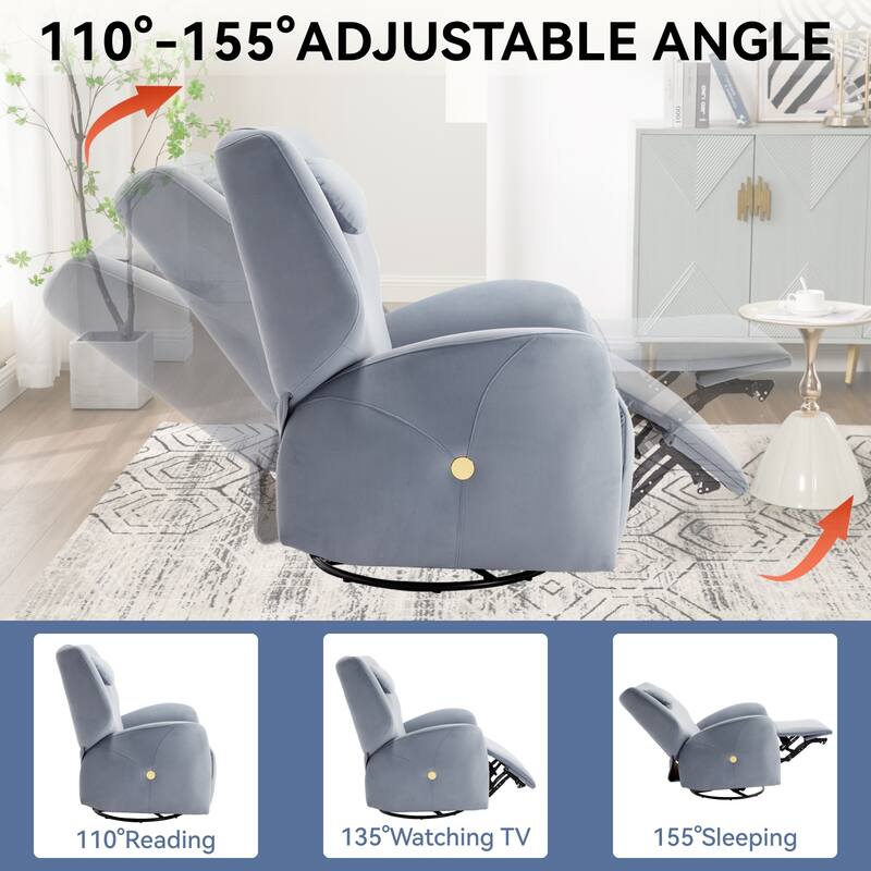 Electric Power Glider Recliner with 270° Swivel, Rocking Motion, Ergonomic Lumbar & Neck Support, Dual USB/Type-C Ports