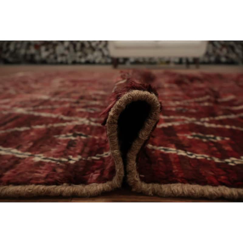 Hand Knotted Oriental 100% Wool Carpet Modern All-Over Red Moroccan Area Rug - 10' 0'' X 6' 6''