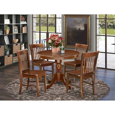 HomeStock 5-Pc Round Mahogany Finish Solid Wood Top Dining table with 4-Chairs