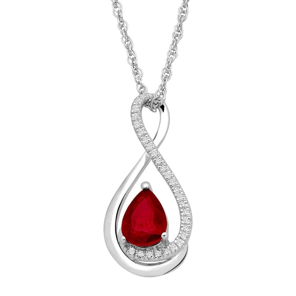 7/8 ct Natural Ruby Teardrop Pendant with Diamonds in Sterling Silver - Red