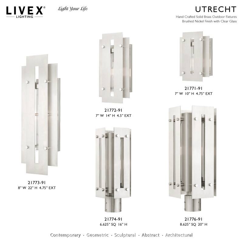 Livex Lighting 1-light Brushed Nickel Outdoor Post Top, 21776-91 - 8.625" Sq. x 20" H