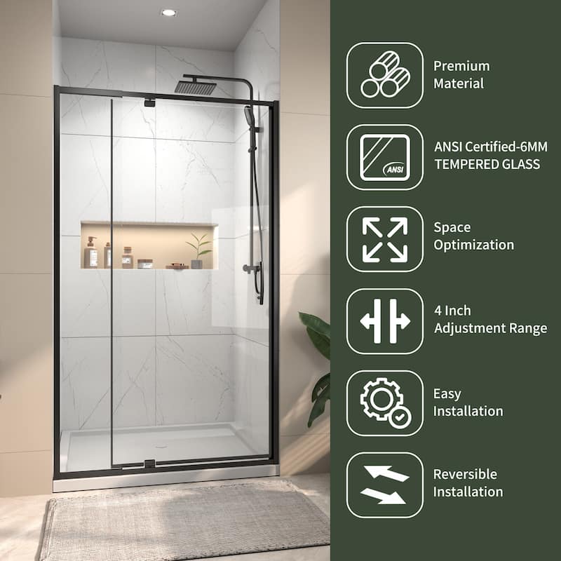 42"x71" Frameless Single Pivot Enclosure Glass Shower Door Black/Nickel with SGCC Tempered Glass