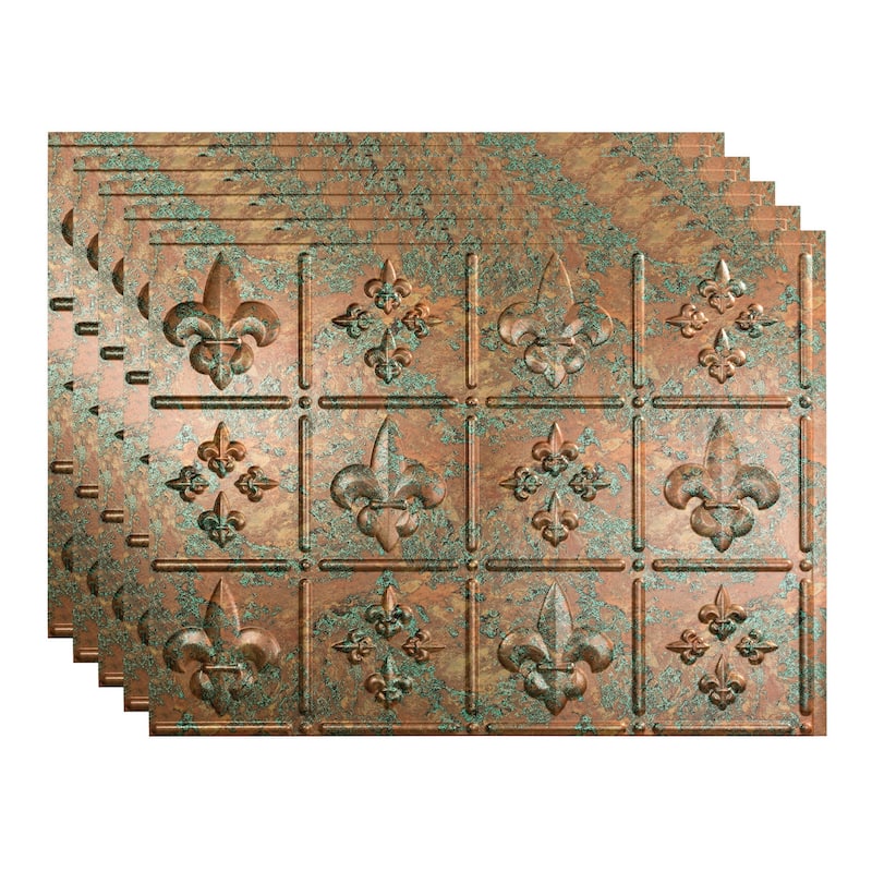 FASÄDE Fleur de Lis Decorative Vinyl Backsplash Panel - 5 Pack - Copper Fantasy