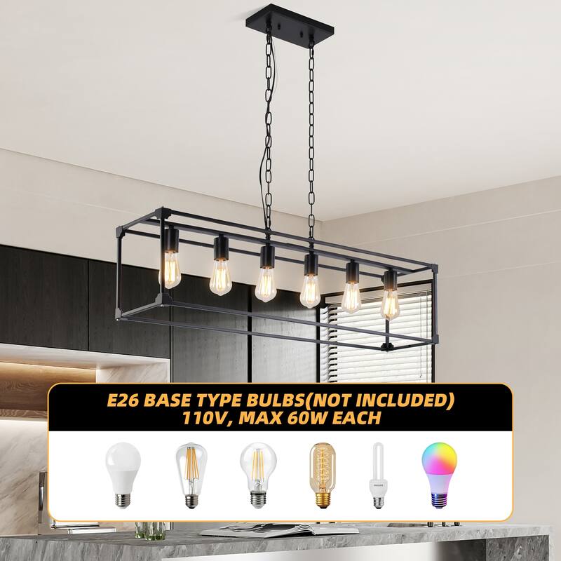 Ezra Farmhouse 41.3 in. Linear 6-Light Chandelier for Kitchen, Dining Room