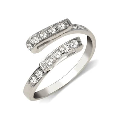 Curata Solid 925 Sterling Silver Elegant Adjustable Cubic Zirconia fold-over Toe Ring (7mmx15mm)