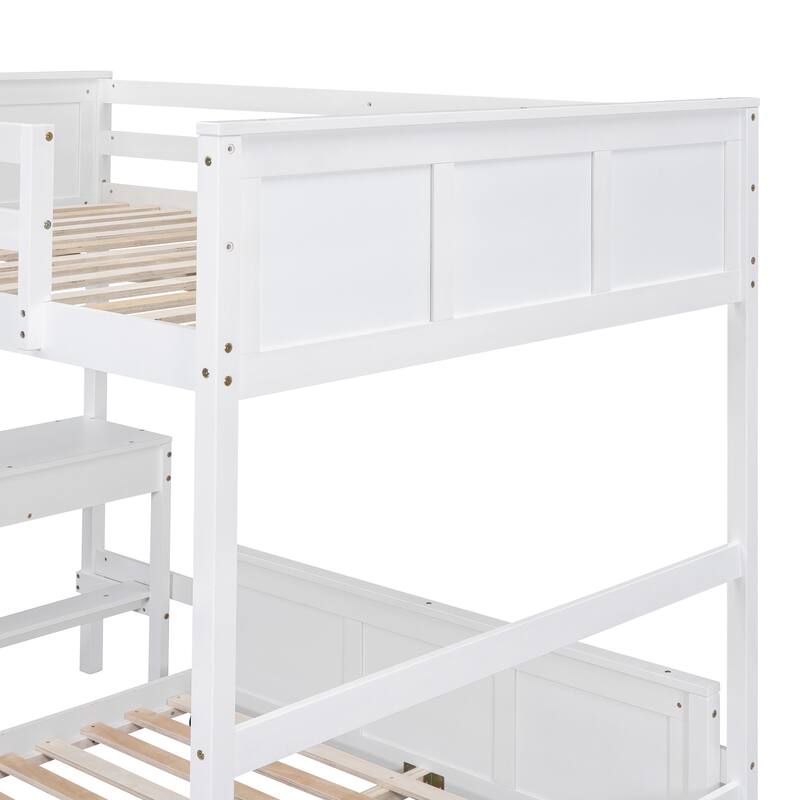 Bunk Bed with Built-in Desk and 2 Drawers, Wooden Separated Bedframe