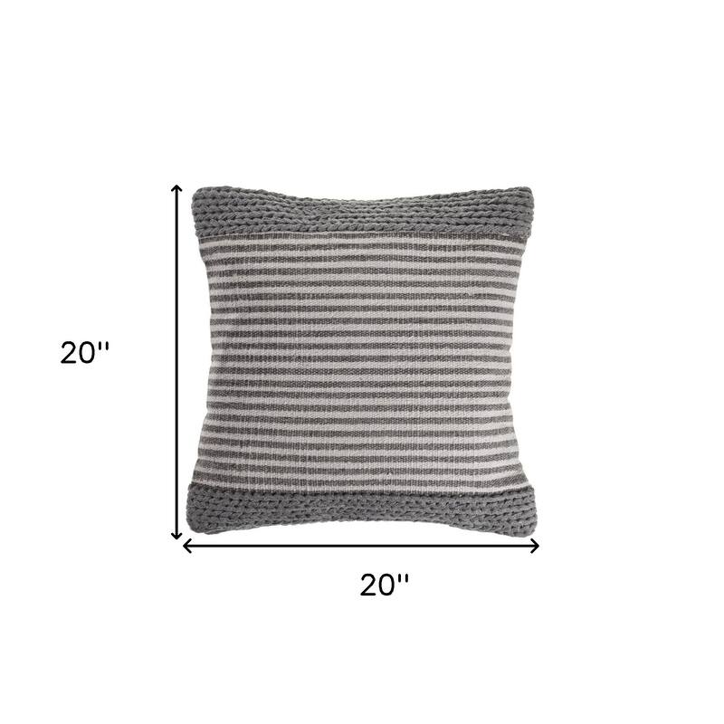 HomeRoots 20" X 20" Gray And Ivory 100% Cotton Striped Zippered Pillow