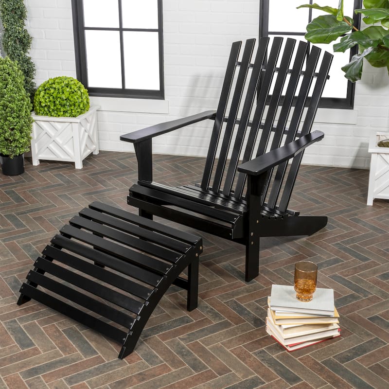 Shoreham 2-Piece Traditional Rustic Acacia Wood Adirondack Chair with Detachable Ottoman, by JONATHAN Y