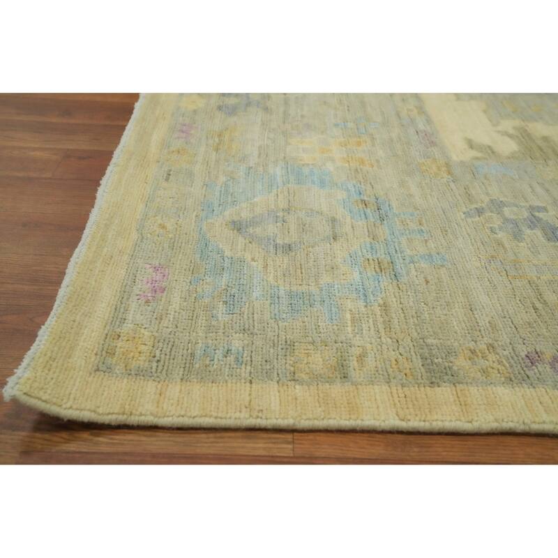 Vegetable Dye Wool Oushak Turkish Area Rug, Floral Geometric Carpet - 11' 1'' X 8' 11''