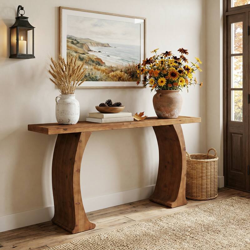 63" Rustic Entryway Table with Curved Legs