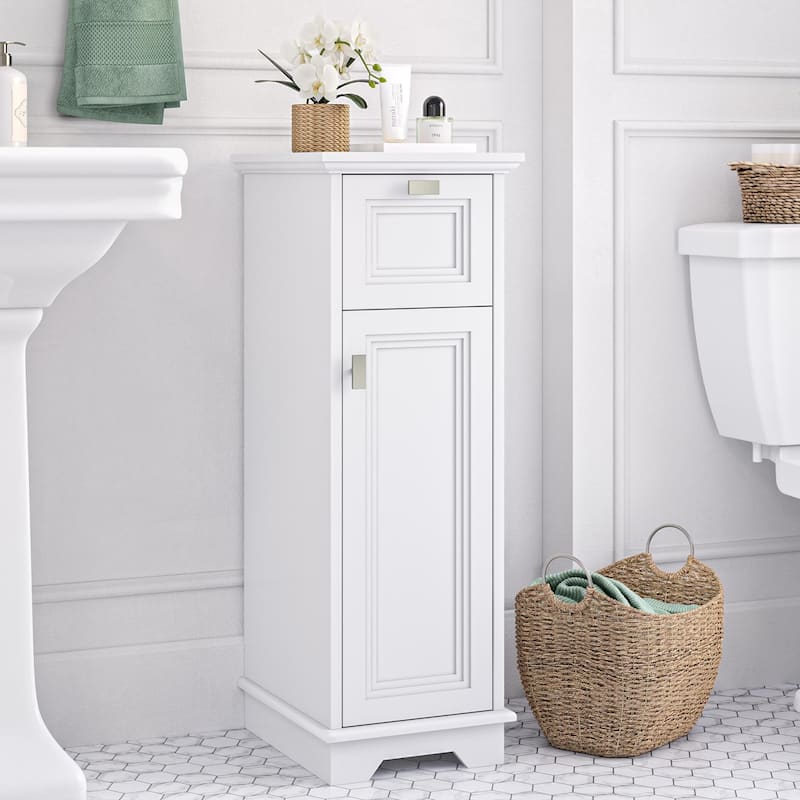 Geneva Slim Cabinet with Layered Door and Drawer – White - N/A