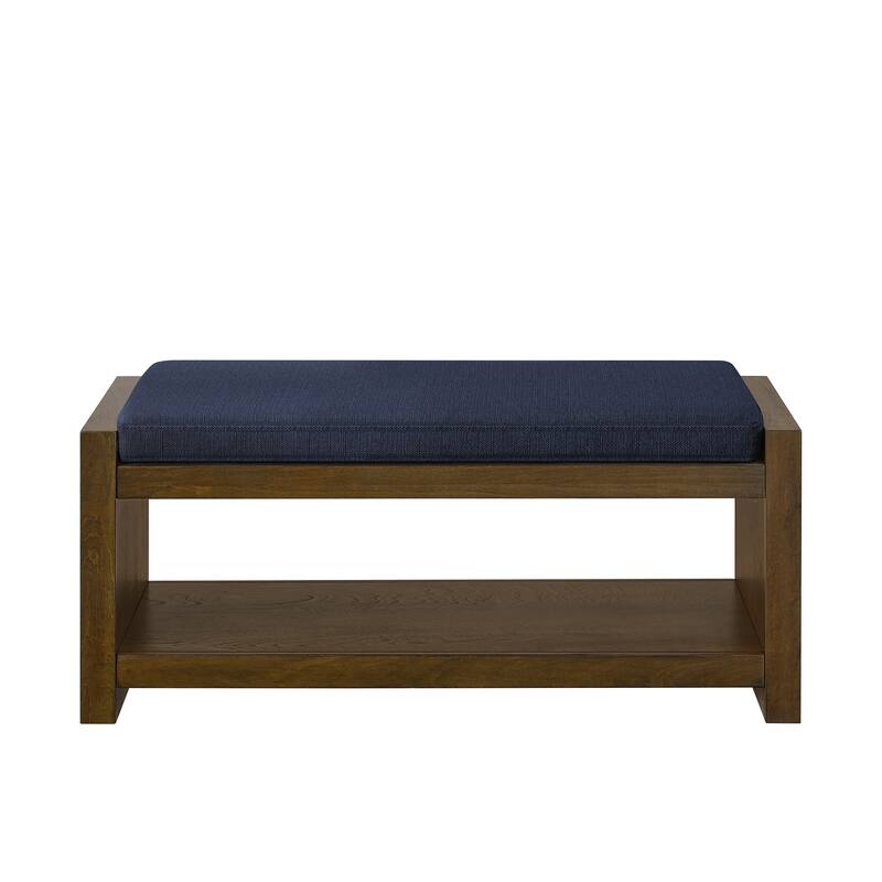 40" Accent Bench with Lower Shelf Shoe Rack, Padded Seating Bench for Living Room, Modern Compact Bed End Bench with Storage