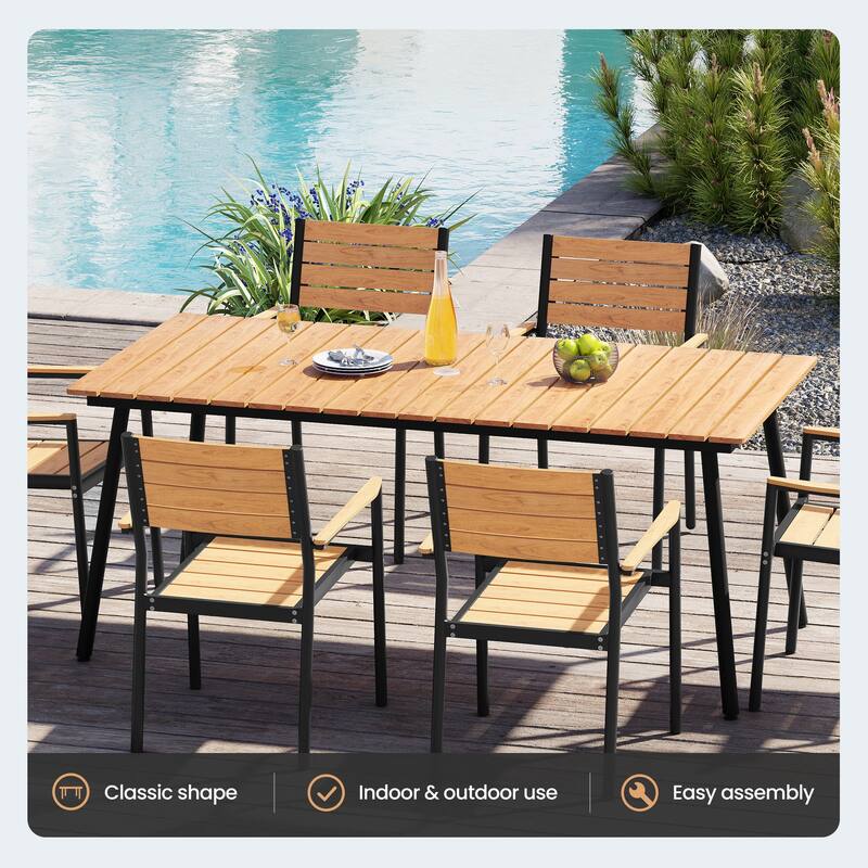 7/9/11-Piece Outdoor Dining Set Aluminum Dining Table with Umbrella Hole and Stackable Chairs