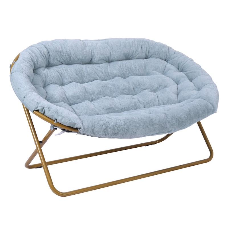 Double Folding Synthetic Fur Saucer Chair with 2 Ottomans