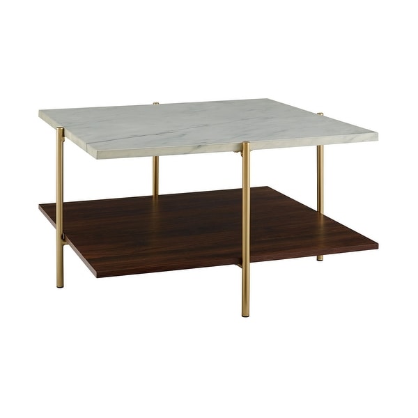 Offex 32" Mid Century Simone Square Coffee Table - Marble and Gold
