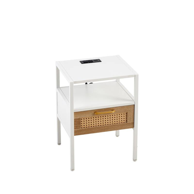 Rattan 1 drawer Nightstand with Power Outlet and USB Ports
