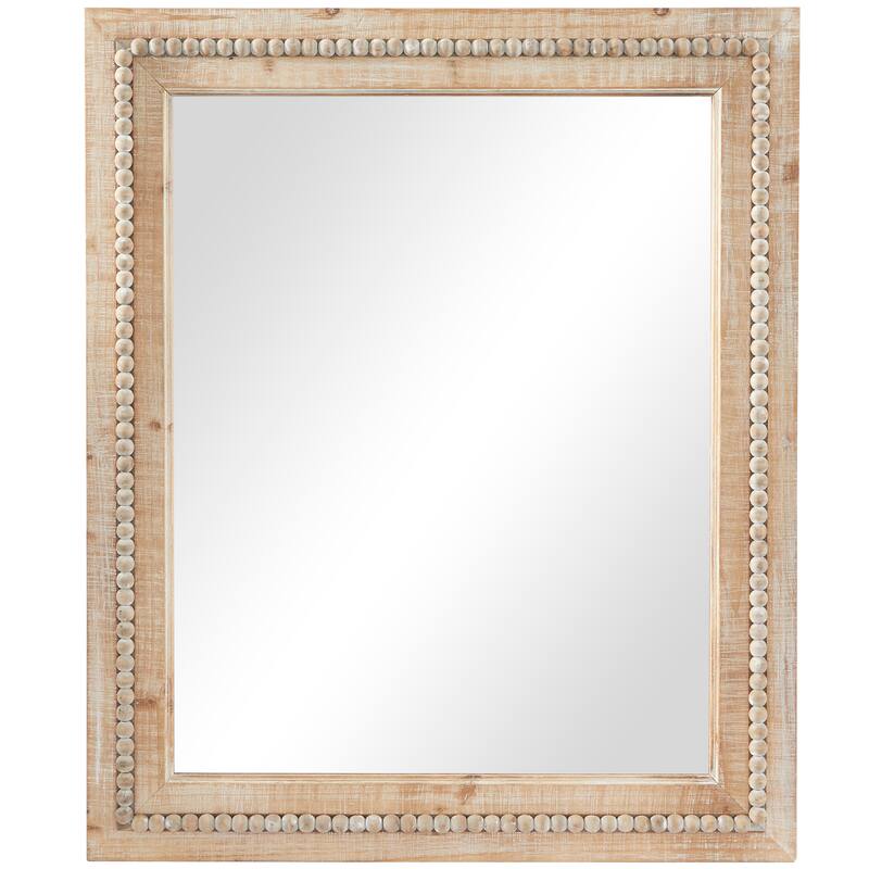 Wood Distressed Wall Mirror with Beaded Detailing - Light Brown or Brown - Roche River Decor - 30"W, 36"H