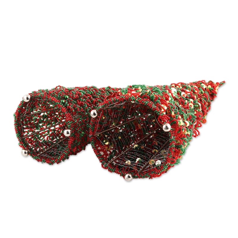 Novica Handmade Sparkling Christmas Glass Beaded Holiday Decor (Pair)