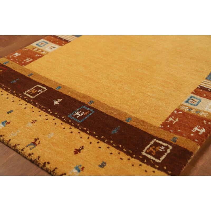 Hand Knotted Oriental 100% Wool Carpet Tribal Tribal Yellow & Gold Gabbeh Area Rug - 4' 4'' X 2' 6''